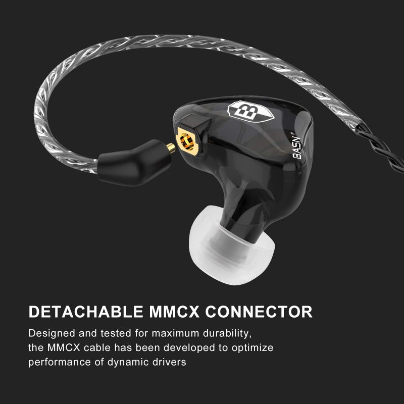 BASN Bsinger PRO in-Ear Monitors Hybrid Dynamic Dual Drivers Two Detachable MMCX Cables Musicians in-Ear Earbuds Headphones (Black) - Image 3
